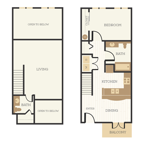 Floor plan for 1 bed, 1 bath, 990 sqft